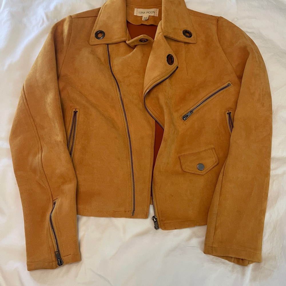 Mustard Yellow Suede Moto Jacket, XS